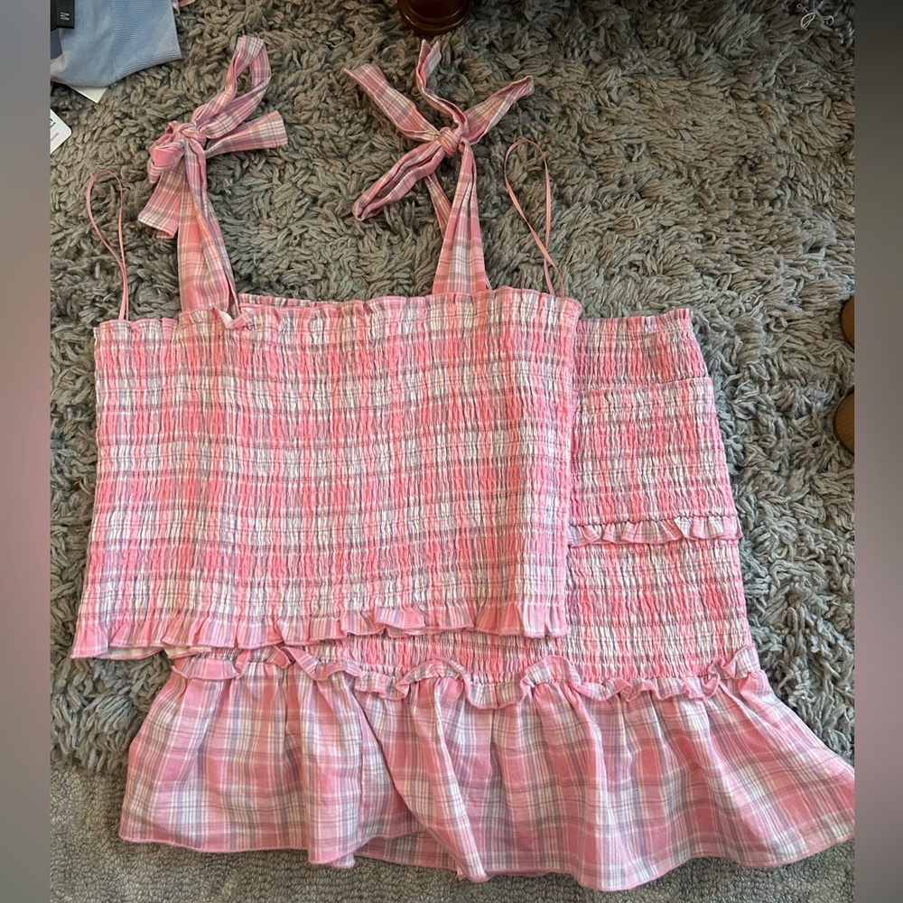 Plaid rouched tank and skirt set